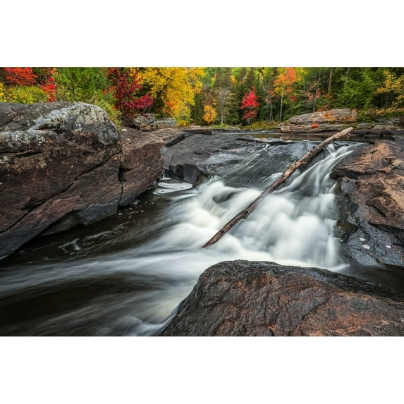 Water from the York River flowing over waterfalls during autumn in Algonquin Provincial Park; Ontario Canada Poster Print by Robert Postma
