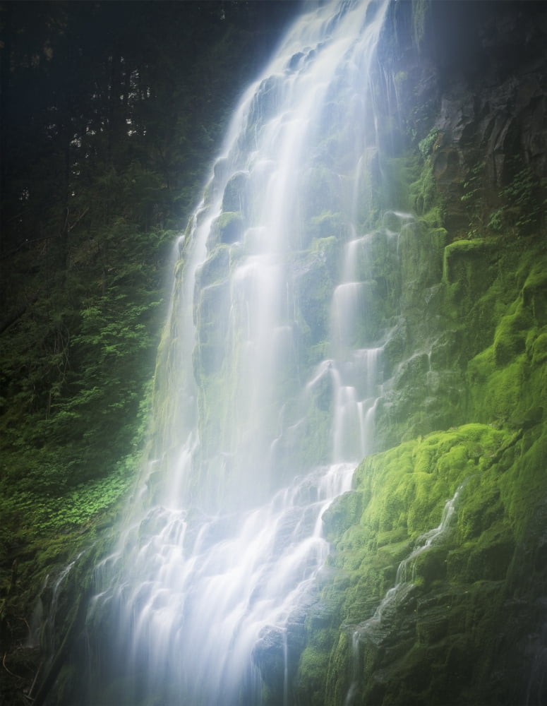 Water cascades down green moss covered rocks Sisters Oregon United States of America Canvas Art - Robert L Potts Design Pics (13 x 17)