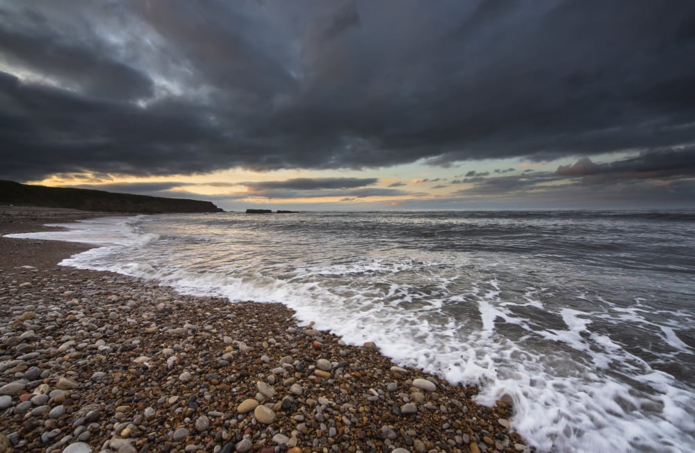 Water coming up on the shore under storm cloudsSunderland tyne and wear england Canvas Art - John Short Design Pics (38 x 24)