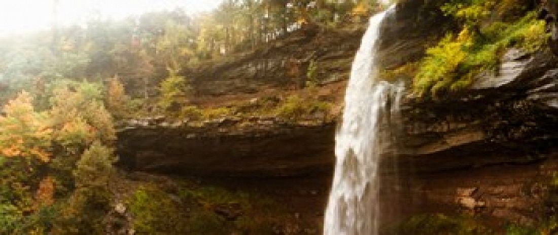 Water falling from rocks Kaaterskill Falls Catskill Mountains New York State USA Canvas Art - Panoramic Images (15 x 6)