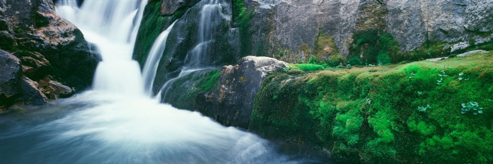 Water falling from rocks South Fork Cascade Canyon Trail Grand Teton National Park Wyoming USA Canvas Art - Panoramic Images (12 x 36)
