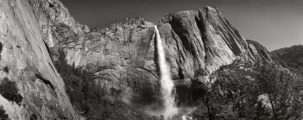 Water falling from rocks in a forest Bridalveil Fall Yosemite Valley Yosemite National Park California USA Canvas Art - Panoramic Images (12 x 30)