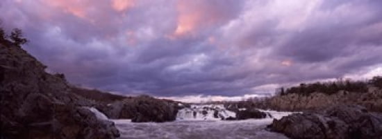 Water falling into a river Great Falls National Park Potomac River Washington DC Virginia USA Canvas Art - Panoramic Images (36 x 13)