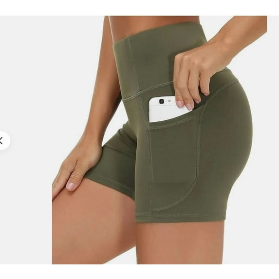 THE GYM PEOPLE Women's High Waist Workout Shorts--Olive Green XL