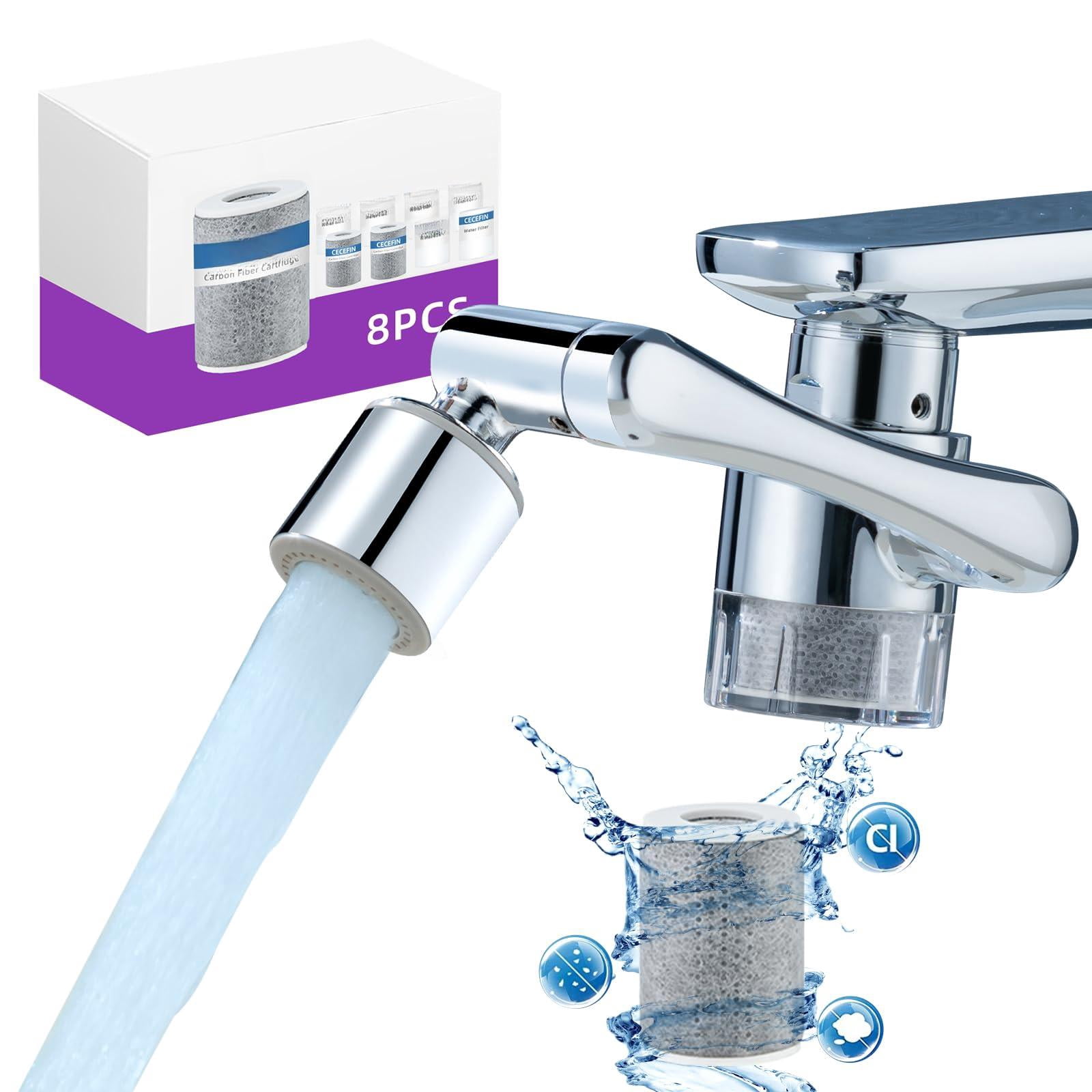 Water-filter For Sink-faucet Extender-aerator - 9pcs Cartridges Reduce Chlorine Bathroom/kitchen Skin Face Eye Wash Brass Faucet Mount Purifier System 1080°rotating 2-mode Swivel Aerator