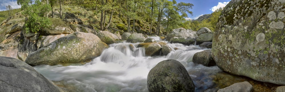 Water flowing from rocks River Jerte Valle Del Jerte Caceres Caceres Province Extremadura Spain Canvas Art - Panoramic Images (6 x 18)
