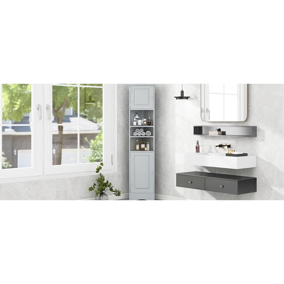Water - proof Grey Finish, Multi - function - Bathroom Corner Storage, Adds Elegance to Space