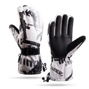 Water repellent skiing gloves for winter, windproof and cold resistant, touch screen cycling, electric bike, thick and warm outdoor sports gloves - black and white L