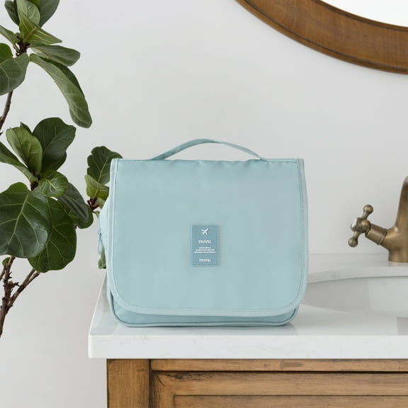 Water-resistant Toiletry Bag with Hanging Hook, Portable Travel Makeup Pouch, Cosmetic Organizer for Women and Men, Blue