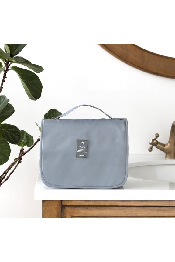 Water-resistant Toiletry Bag with Hanging Hook, Portable Travel Makeup Pouch, Cosmetic Organizer for Women and Men, Gray