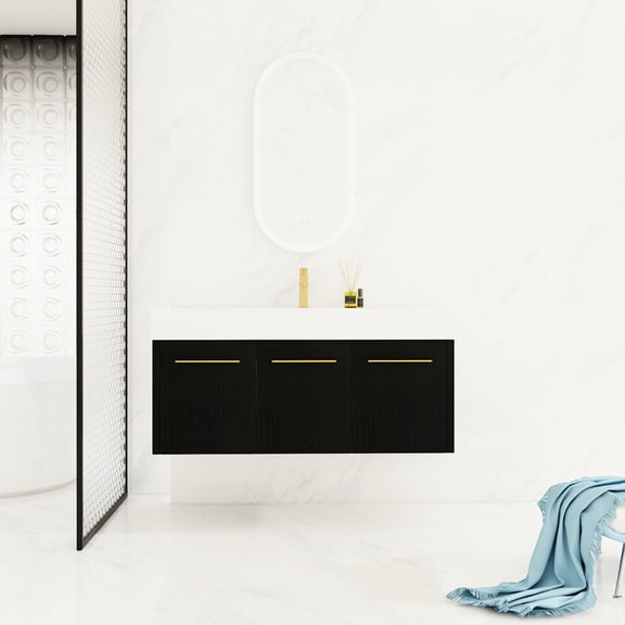 Water-resistant and Quiet Bathroom Vanity - Wall-mounted Model with Stainless Steel Hinges