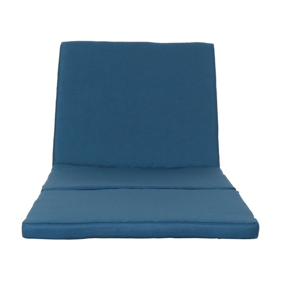 Water-resistant blue polyester + Ties for stability / Outdoor chaise, cozy relaxation