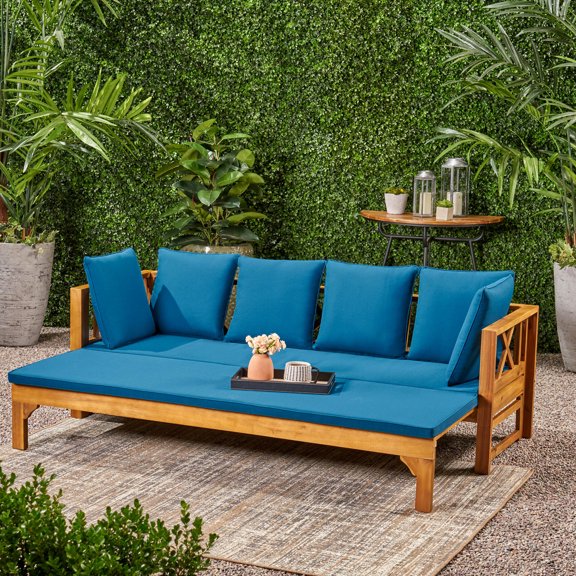 Water - resistant cushion expandable daybed made of acacia wood for outdoor leisure