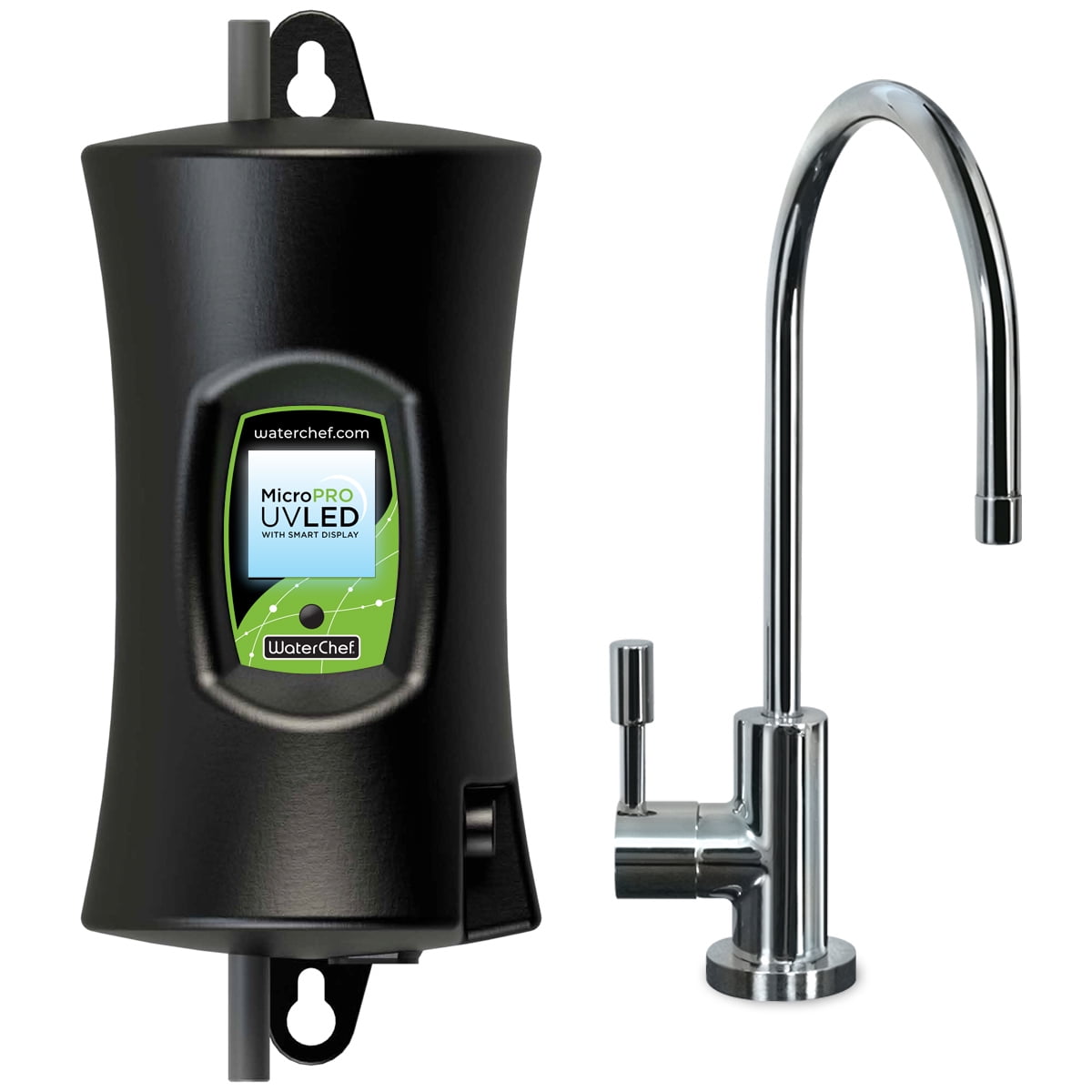 WaterChef MicroPRO UV LED Under-Sink Water Purifier System with Smart Features + Designer Faucet (Chrome), Reduce up to 99.99% of Pathogens, Mercury-Free