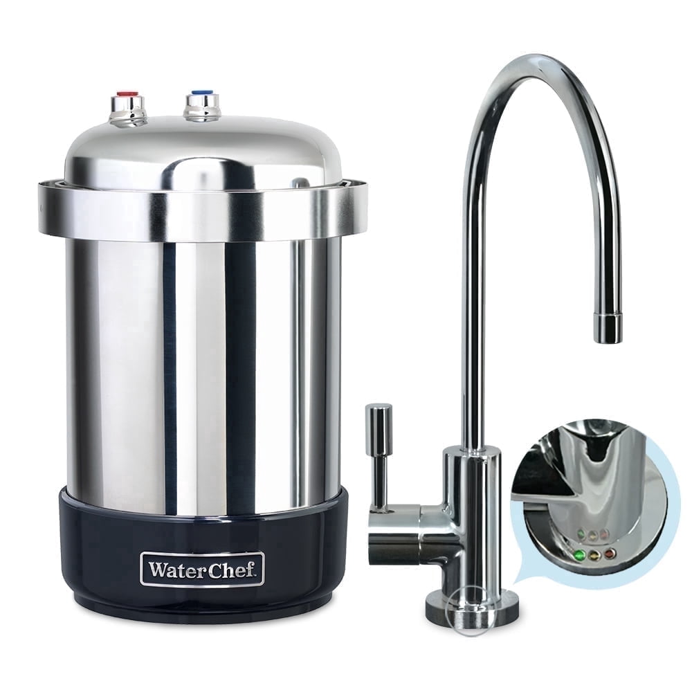 WaterChef  Premium U9000 Stainless Steel Under-Sink Water Filtration System w/Intelligent Monitor (Chrome Designer Faucet)