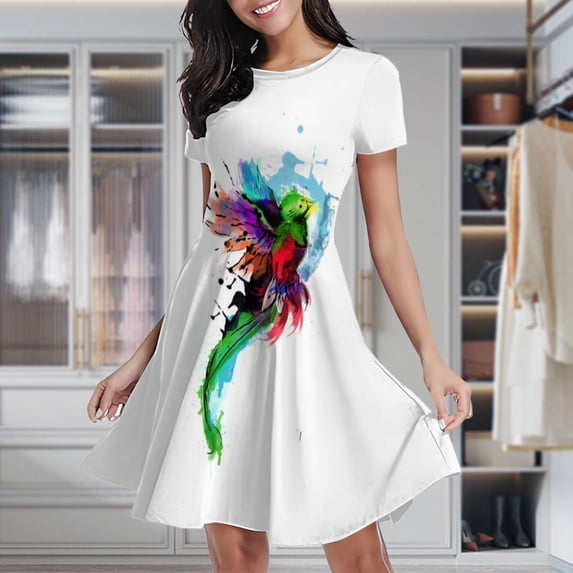 WaterColor Quetzal From Guatemala Women's Classic Swing Skater Dress Casual Work Party Cocktail Dresses