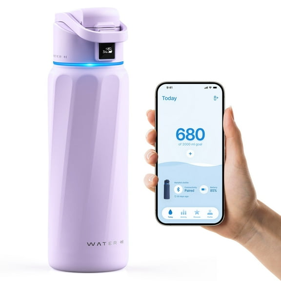 WaterH BOOST Smart Water Bottle Reminder to Drink&Tracker-Double Wall Vacuum Insulated Stainless Steel, Wide Mouth 32 oz, for Gift-Purple
