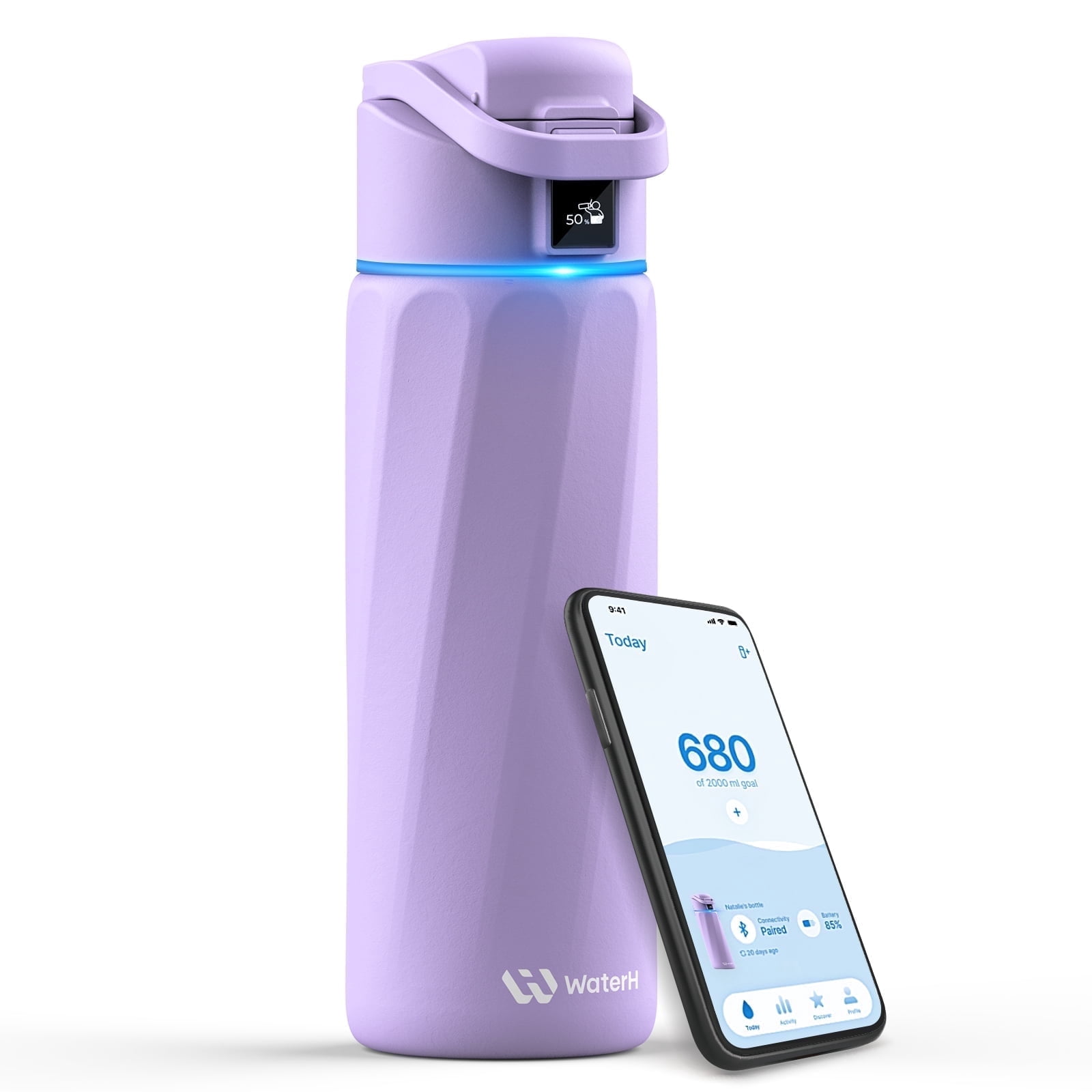 WaterH Boost Smart Water Bottle Reminder to Drink Water, 24oz Bpa-Free Stainless Steel Vacuum Insulated, Wide Mouth with App, for Gift