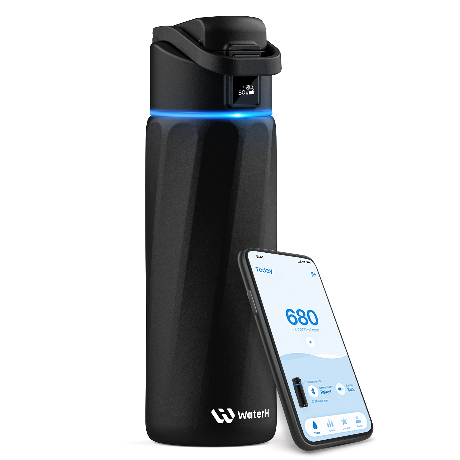 WaterH Boost Smart Water Bottle With Reminder To Drink Water 24oz BPA 