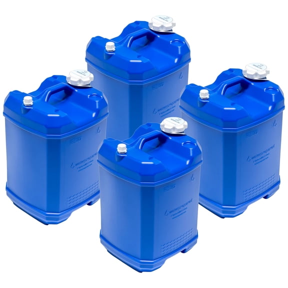 WaterPrepared ReadyJug 7 Gal Stackable Water Storage Container with Spigot, Blue, 4 Pack