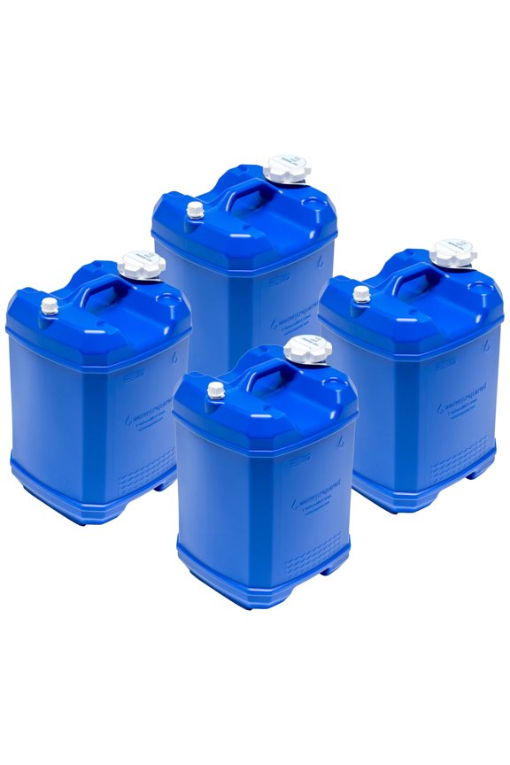 ReadyJug 7 Gal Stackable Water Storage Container with Spigot, Blue, 4 Pack