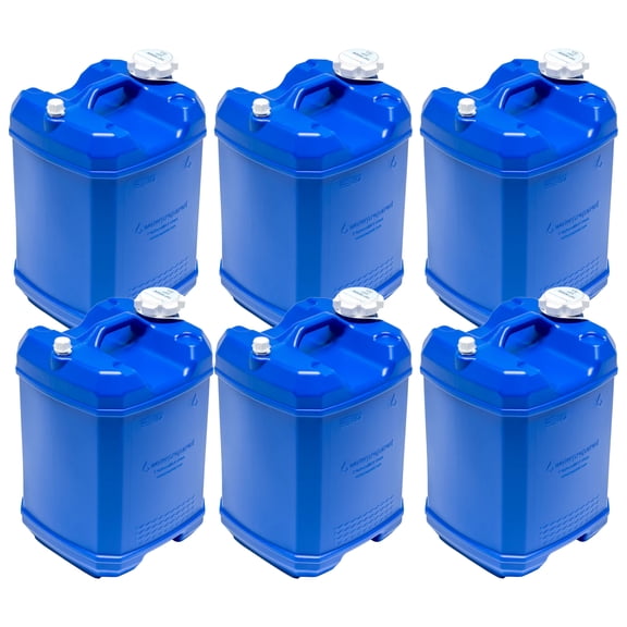 WaterPrepared ReadyJug 7 Gal Stackable Water Storage Container with Spigot, Blue, 6 Pack