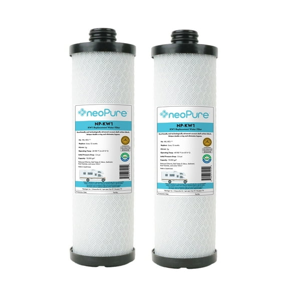 Neo-Pure NP-KW1 WaterPur KW1 Compatible 10" Carbon Block Filter for RCS/FR1 Housing | Chlorine, Sediment, VOC Reduction | RV, Boat, Camper Water Filtration - 2 PK