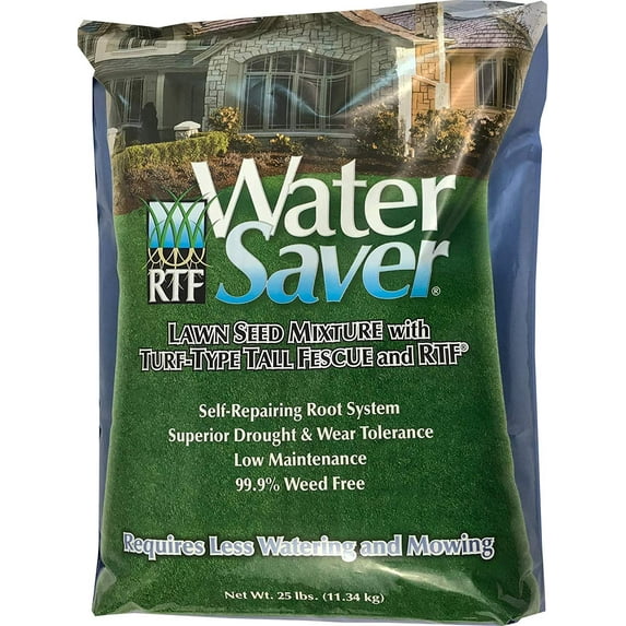 WaterSaver Grass Seed Mixture With Turf-Type Tall Fescue - Used to Seed New Lawn and Patch Up Jobs - Grows in Sun or Shade - 25 lbs - Covers 1/10 Acre