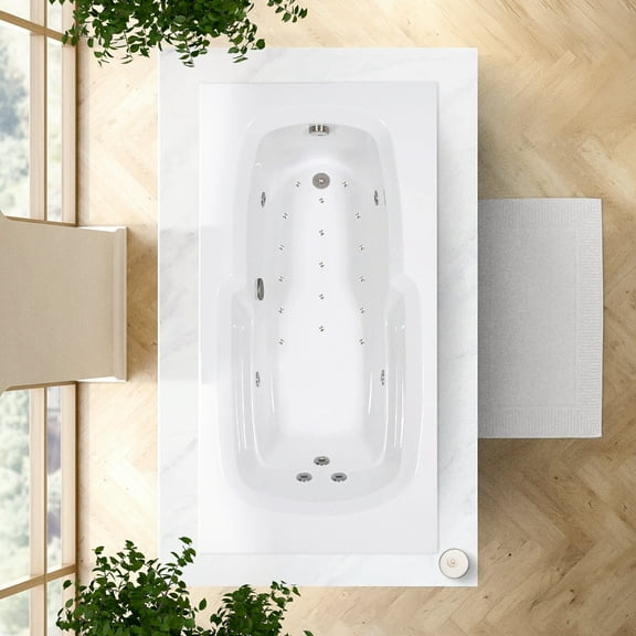 WaterTech Acrylic 60 in. x 32 in. BW Drop-In Whirlpool and Air Bath Combination Tub - White