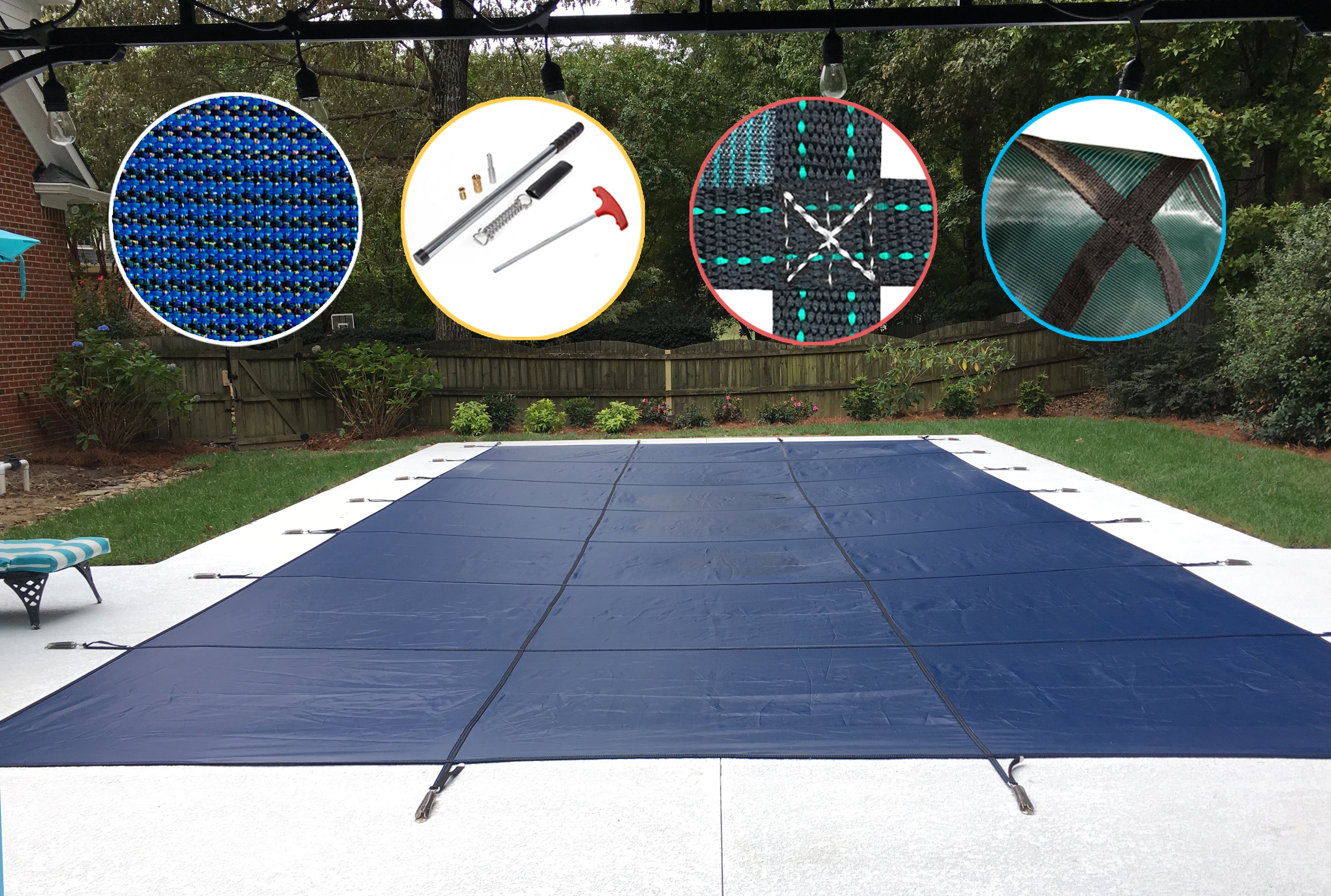 Blue Mesh Rectangular In-Ground Pool Safety Cover 16' x 34'