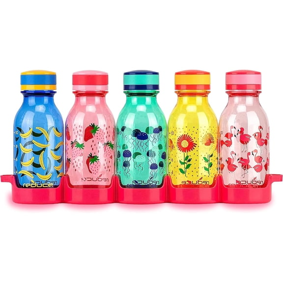 WaterWeek 14 oz Tritan Reusable Water Bottles - Includes 5 Leak Proof Bottles and Fridge Tray - BPA Free and Dishwasher Safe