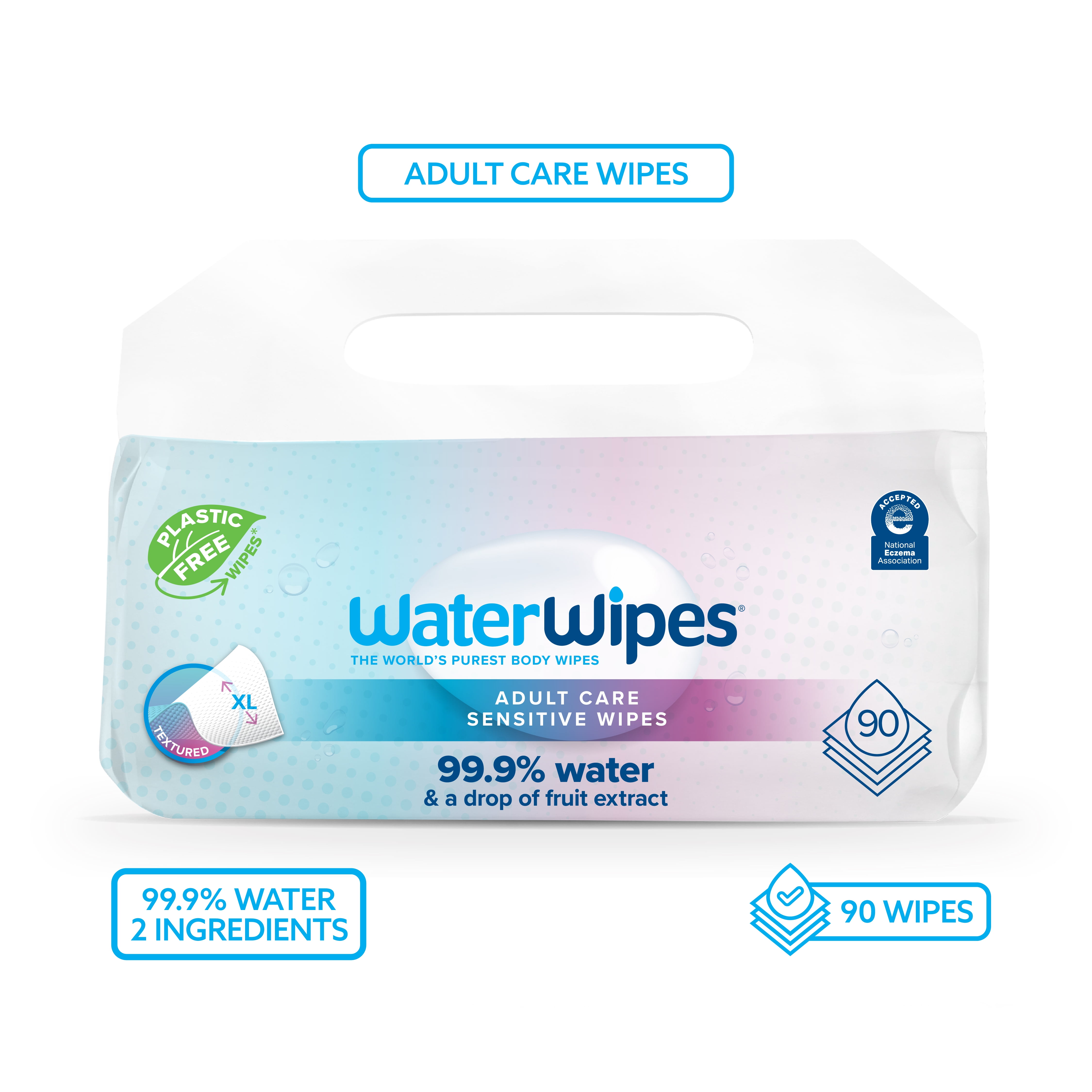 WaterWipes Adult Care Sensitive Wipes, Plastic-Free 99.9% Water