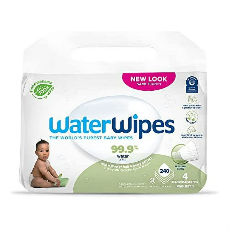 WaterWipes Plastic Free Original Baby Wipes, 99.9% Water Based Wipes, Unscented & Hypoallergenic for Sensitive Skin, 300 Count (5 Packs)