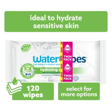 WaterWipes Hydrating Clean 99% Water-Based Aloe Vera Baby Wipes, 2 Resealable Packs (120 Wipes)
