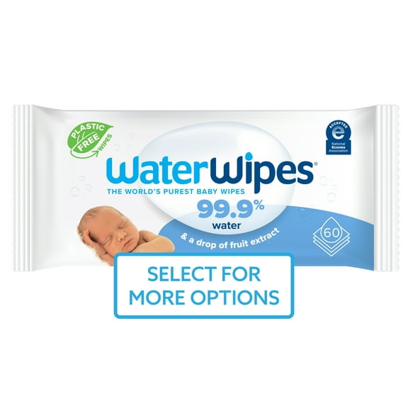 WaterWipes Original 99.9% Water Based Baby Wipes, Plastic-Free, Fragrance-Free, Unscented & Hypoallergenic for Sensitive Skin, 1 Resealable Packs (60 Total Wipes)