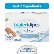 WaterWipes Sensitive Newborn & Baby Wipes, 99.9% Water, Unscented & Hypoallergenic, 720 Wipes