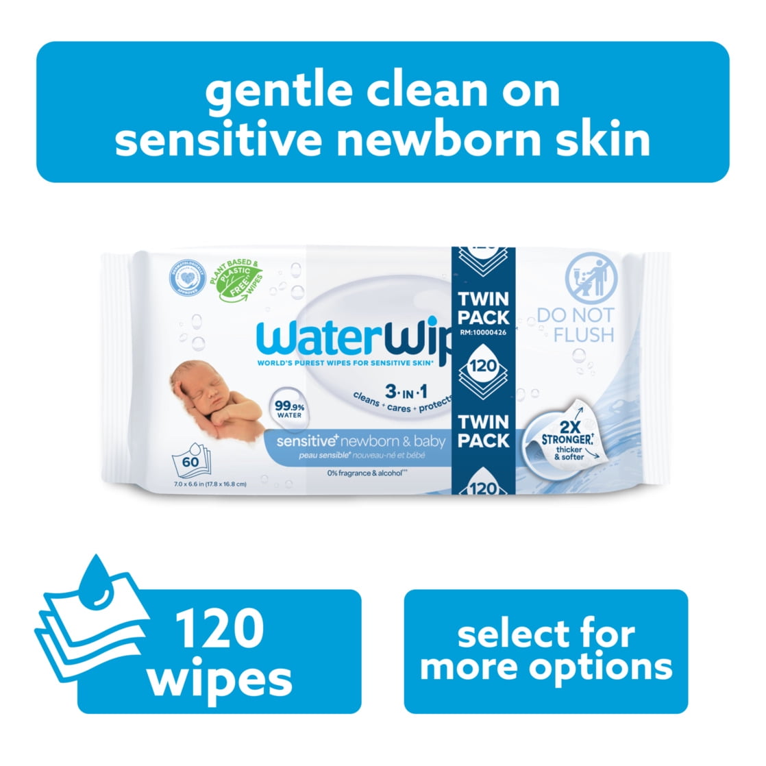 WaterWipes Non-Fragrance Baby Wipes, Water Based, Packs