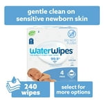 WaterWipes Original Baby Wipes, 99.9% Water-Based Wipes, Unscented & Hypoallergenic for Sensitive Skin, 240 Count (4 Packs), Packaging May Vary