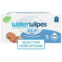 WaterWipes Original 99.9% Water Based Baby Wipes, Unscented, 9 Resealable Packs (540 Wipes)