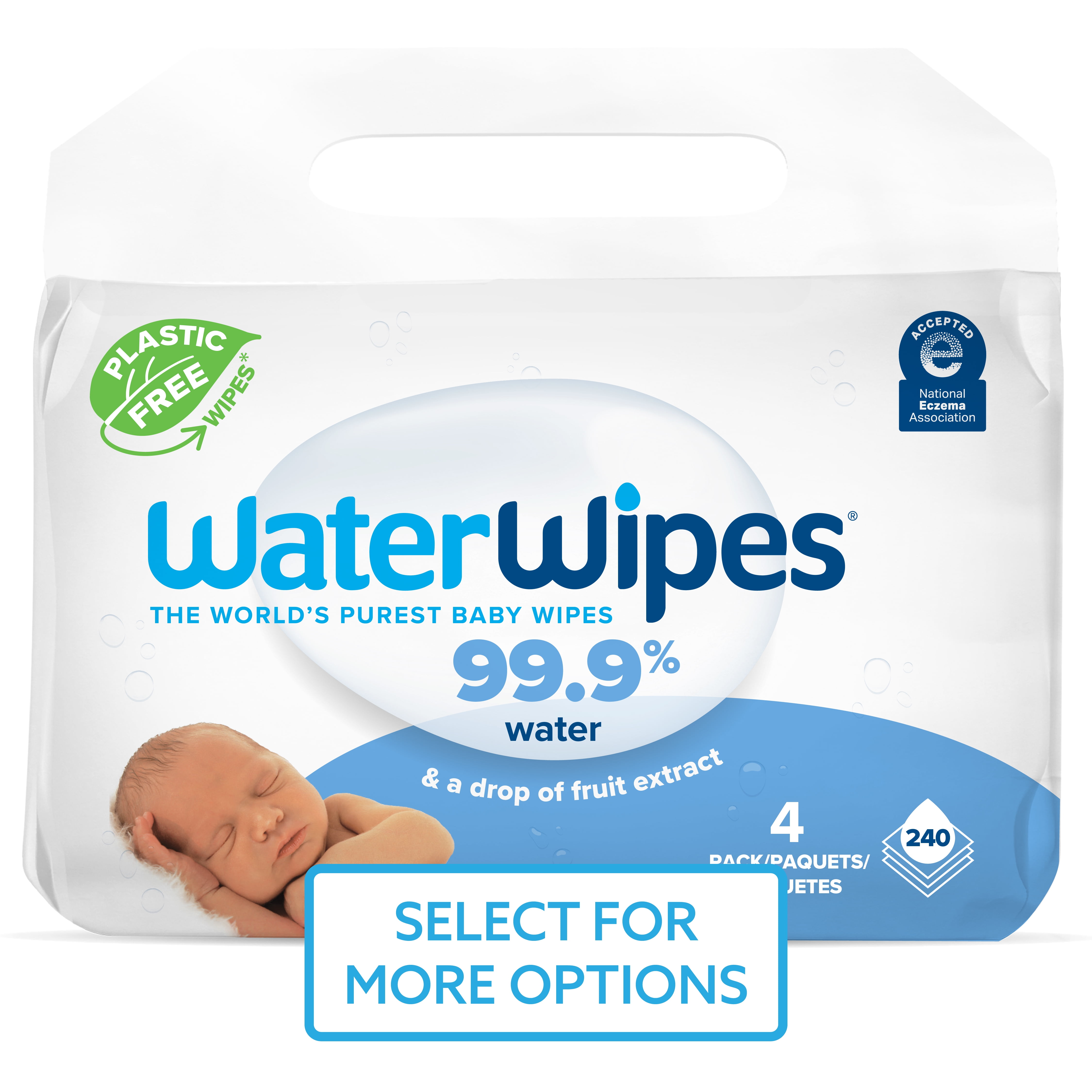 WaterWipes Plastic-Free Original 99.9% Water Based Baby Wipes,  Fragrance-Free for Sensitive Skin, 540 Count (9 Packs)