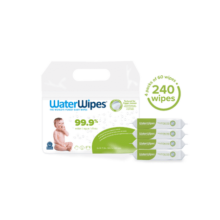 WaterWipes Plastic-Free Textured Clean, Toddler & Baby Wipes, 99.9% Water Based Wipes, Fragrance-Free for Sensitive Skin, 240 Count (4 Packs)