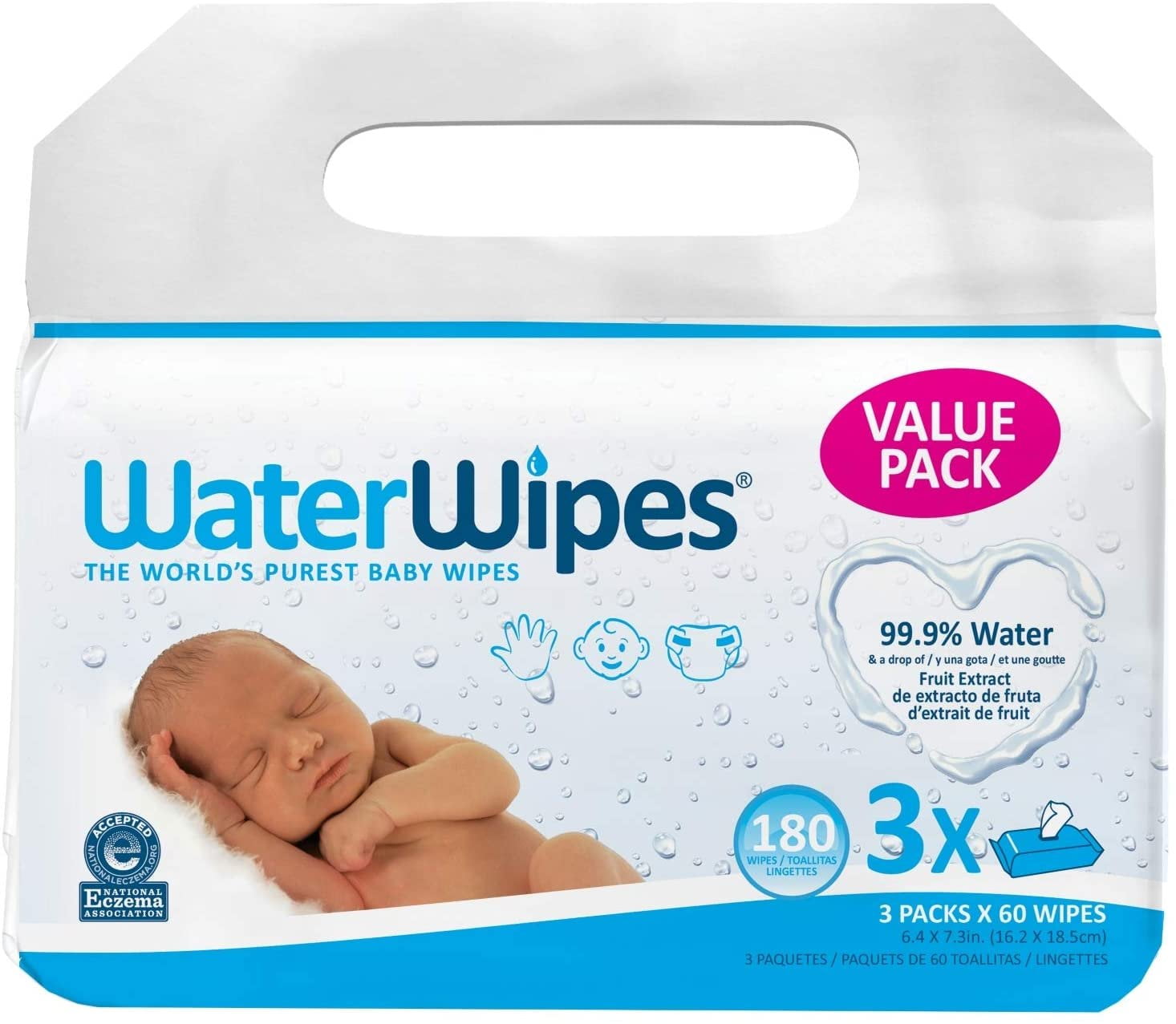 WaterWipes Unscented Baby Wipes, Sensitive and Newborn Skin, 3
