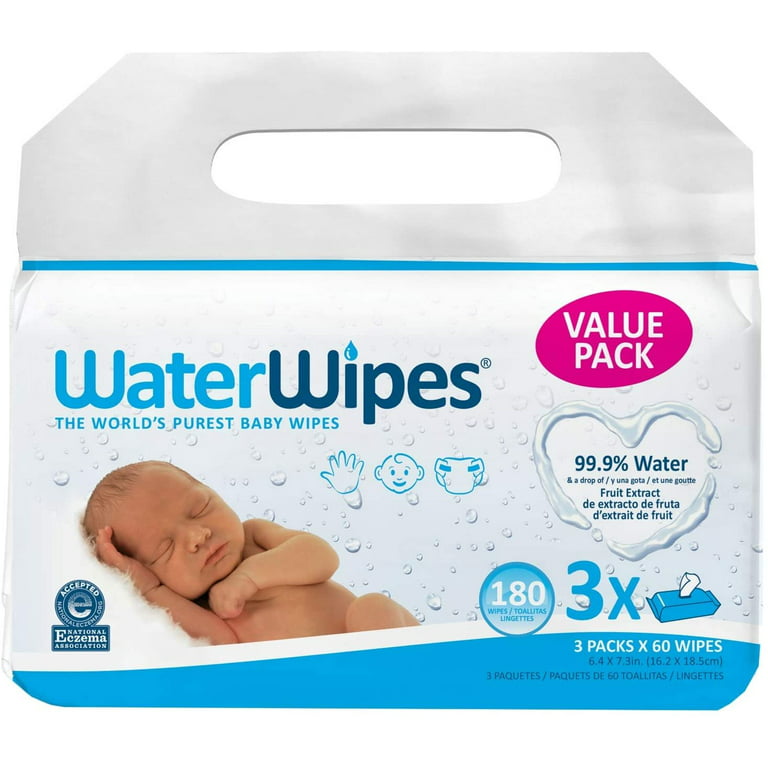 WaterWipes Unscented Baby Wipes, Sensitive and Newborn Skin, 3 Packs 180  Wipes
