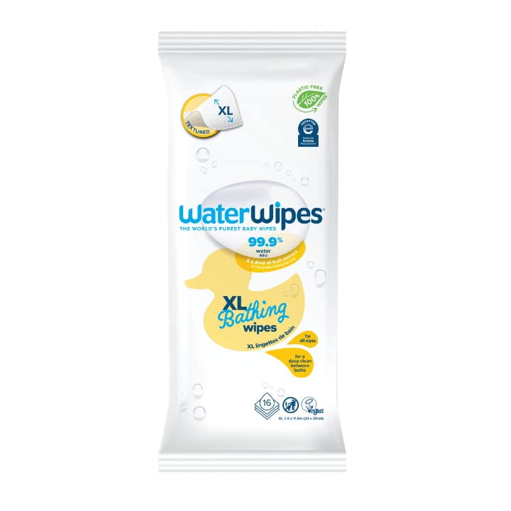 WaterWipes XL Unscented, NoRinse, Textured Bath Wipes for Sensitive