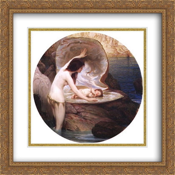 Waterbaby 2x Matted 28x28 Large Gold Ornate Framed Art Print by Draper, Herbert James
