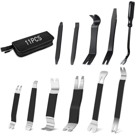 Waterbb 11PCS Trim Removal Tool Kit, Metal & Nylon Pry Tools Set for Car Door Panel, Dashboard, Audio, Clips, Fastener Remover w/ Storage Box – Black