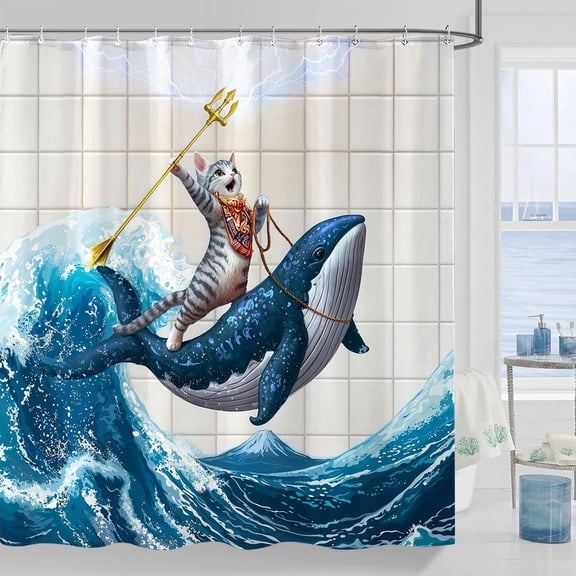 Waterbb Cat Shower Curtain Ocean Funny Shower Curtain Whale Shower Curtains for Bathroom Fun Shower Curtain Set with 12 Hooks Whale04 72×72 Inches