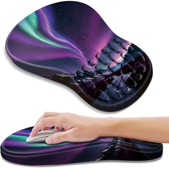 Waterbb Ergonomic Mouse Pad with Wrist Support - Gel Memory Foam Mouse Mat for Computer Keyboard & Laptop - Non-Slip Base, Pain Relief for Home Office & Gaming - Aurora/Northern Lights