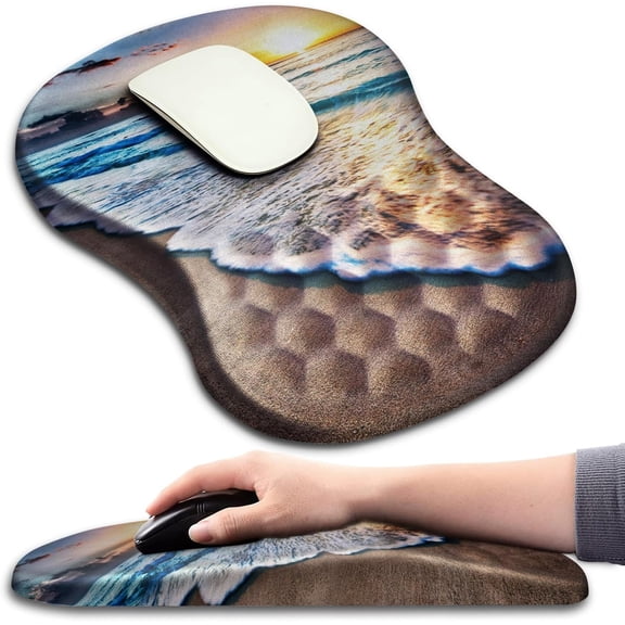 Waterbb Ergonomic Mouse Pad Wrist Support with Massage Design, Wrist Rest Pain Relief Mousepad with Memory Foam&Non-Slip PU Base, Mouse Pads for Wireless Mouse & Desk (12x8 inch,Sunrise Beach)