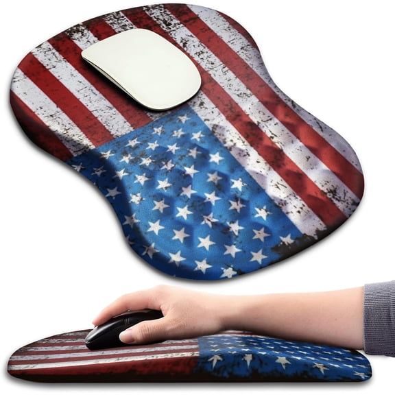 Waterbb Ergonomic Mouse Pad Wrist Support with Massage Design, Wrist Rest Pain Relief Mousepad with Memory Foam&Non-Slip PU Base, Mouse Pads for Wireless Mouse & Desk (12x8 inch,USA Flag)
